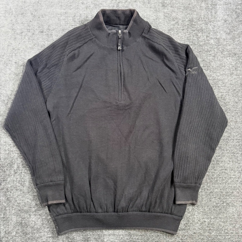 Mizuno WindLite Mens XL Quarter Zip Pullover Sweater Black Ribbed Golf Jacket